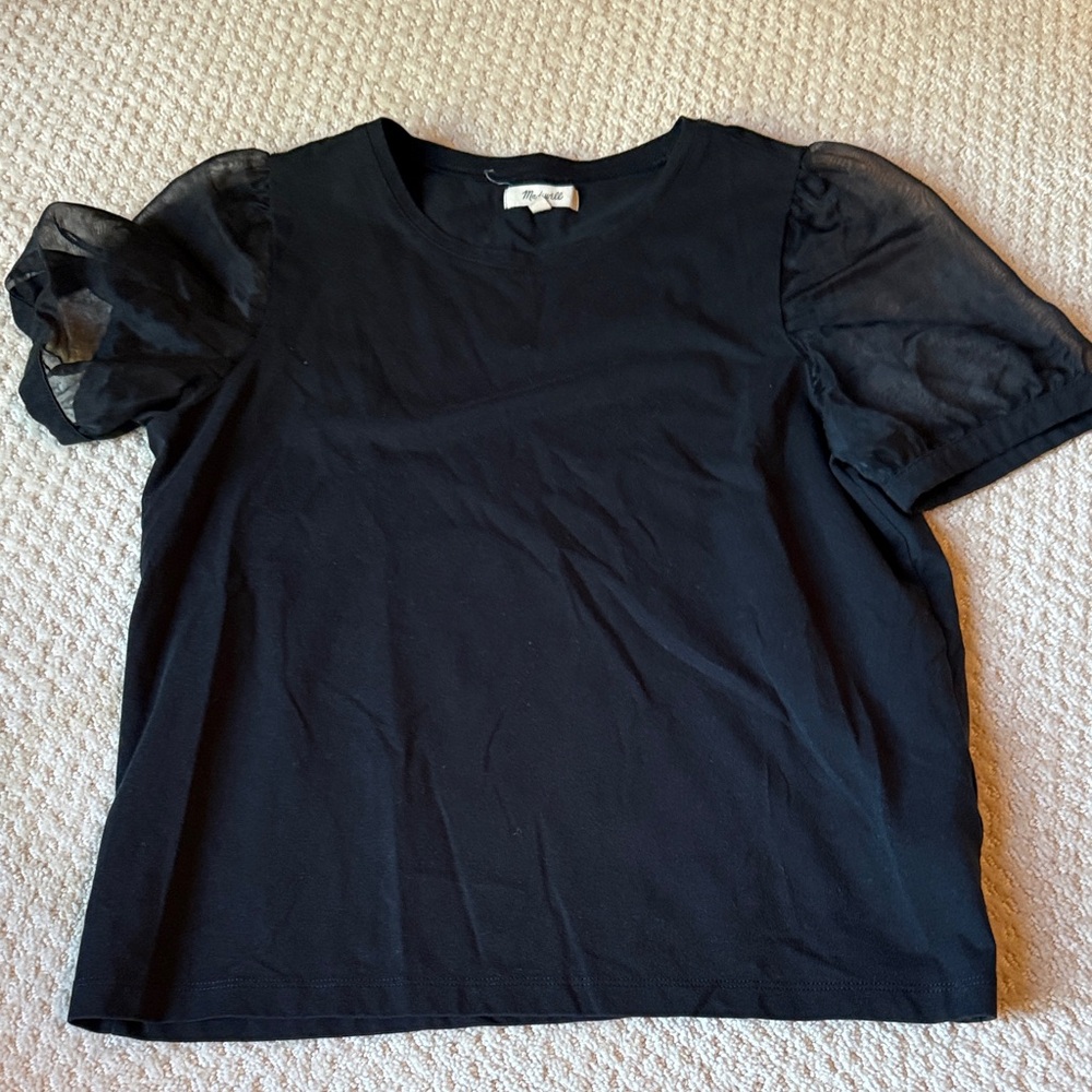 Madewell Black Blouse with Sheer Sleeves